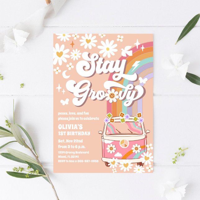 Retro Daisy Groovy Birthday Invitation (Creator Uploaded)