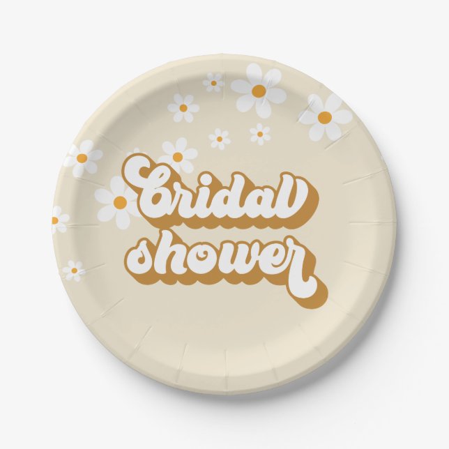 Retro Daisy Groovy bridal shower Paper Plates (Front)