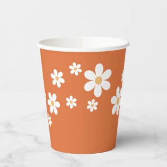 Retro Daisy Groovy burnt orange Paper Cups | Zazzle
