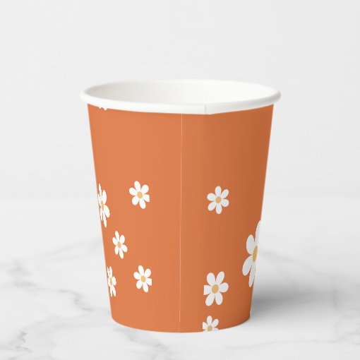 Retro Daisy Groovy burnt orange Paper Cups | Zazzle