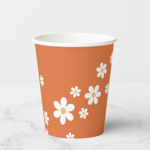 Retro Daisy Groovy burnt orange Paper Cups