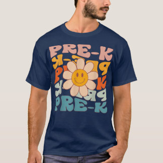 Retro Daisy Groovy Colorful PreK Teacher Student F T-Shirt