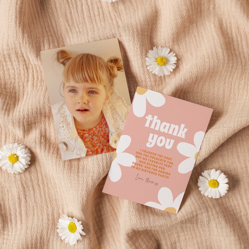 Retro Daisy Groovy Girl Birthday Party Thank You Card