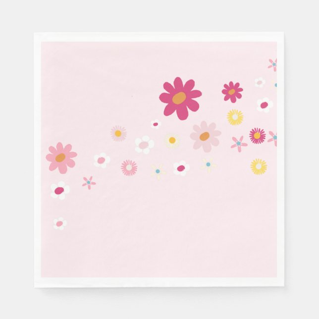 Retro Daisy Groovy Pink Bridal Shower Napkins (Front)
