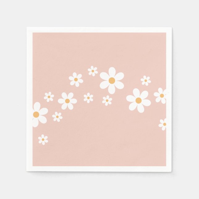 Retro Daisy Groovy Pink floral Napkins (Front)