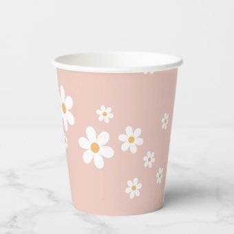 Retro Daisy Groovy Pink Paper Cups | Zazzle