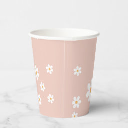 Retro Daisy Groovy Pink Paper Cups | Zazzle