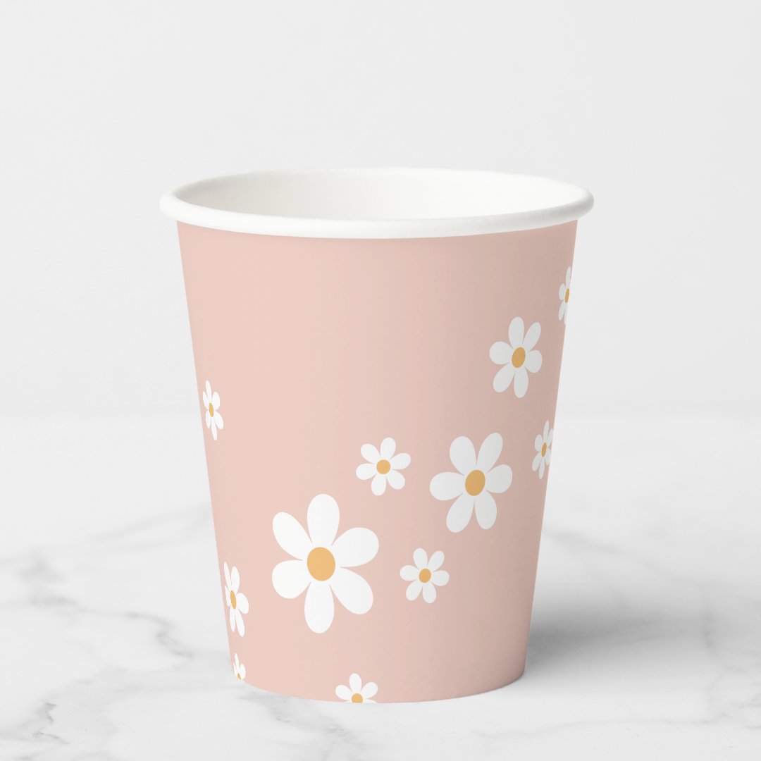 Retro Daisy Groovy Pink Paper Cups | Zazzle