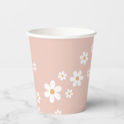 Retro Daisy Groovy Pink Paper Cups