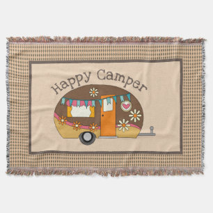 Retro Daisy Happy Camper Throw Blanket