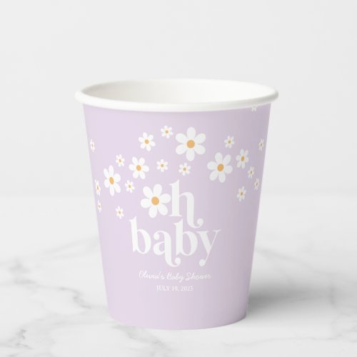 Retro Daisy lavender Oh Baby Baby Shower Paper Cups