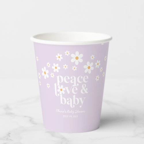 Retro Daisy lavender Peace Love Baby Shower Paper Cups