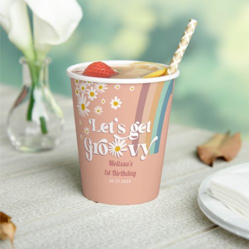 Retro Daisy Lets get Groovy Birthday Paper Cups