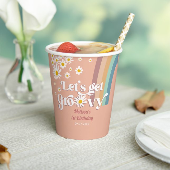 Retro Daisy Let's get Groovy Birthday Paper Cups (Insitu)