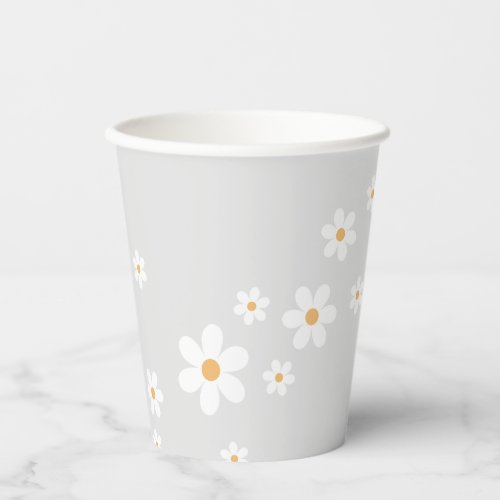 Retro Daisy light grey Baby Shower Paper Cups