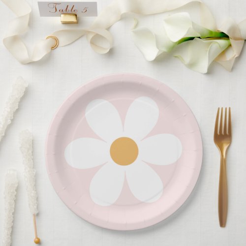 Retro daisy  light pink boho paper plates