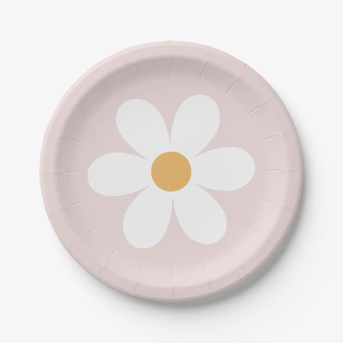 Retro daisy light pink boho paper plates