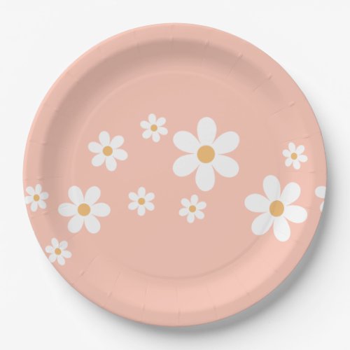 Retro Daisy Light Pink Floral Paper Plates