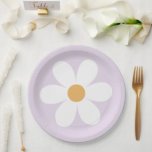 Retro daisy lilac boho paper plates<br><div class="desc">Retro inspired first birthday plates with 70's style daisies and boho fonts and colors.</div>