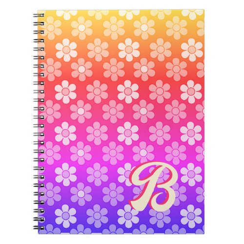  Retro Daisy Monogram Rainbow Notebook