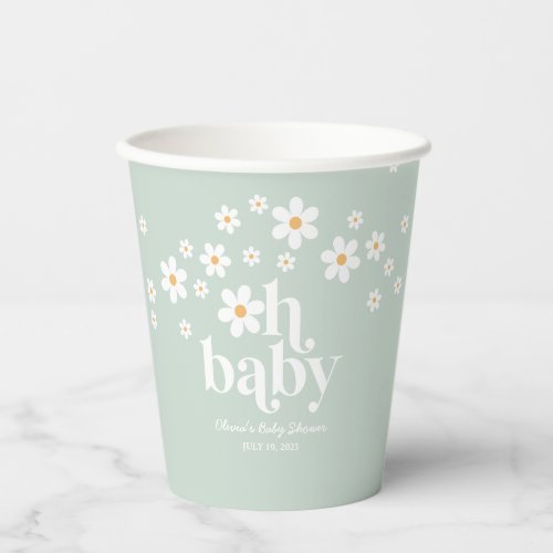 Retro Daisy Oh Baby Baby Shower Paper Cups