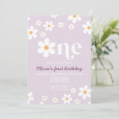 Retro Daisy One Floral 1st Birthday Invitation (Standing Front)