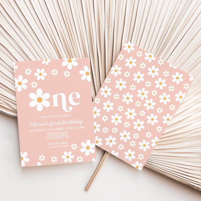 Retro Daisy One Floral 1st Birthday Invitation (Creator Uploaded)
