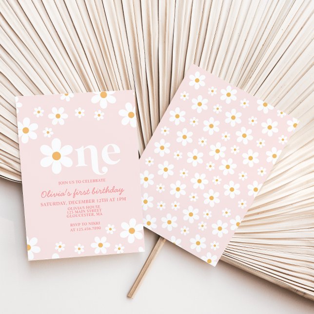 Retro Daisy One Floral 1st Birthday Invitation (Creator Uploaded)
