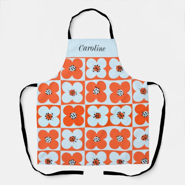 Retro Daisy Orange Boho Pattern Custom Apron (Front)
