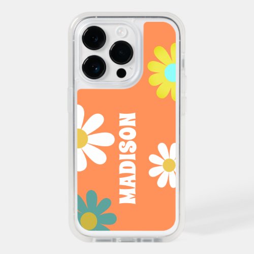 Retro Daisy Orange Floral Personalized OtterBox iPhone 14 Pro Case