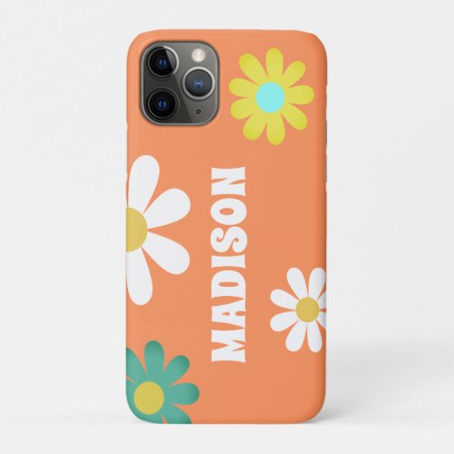 Retro Daisy Orange Personalized iPhone 11 Pro Case