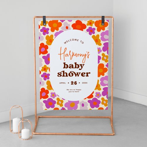 Retro Daisy Orange  Purple Baby Shower Welcome Foam Board