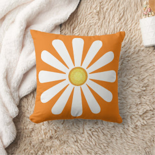 Retro daisy orange throw pillow