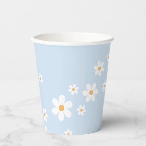 Retro Daisy pale blue Baby Shower Paper Cups
