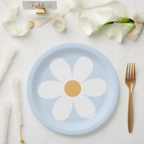 Retro daisy pale blue boho paper plates