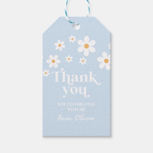 Retro Daisy pale blue boho thank you Gift Tags