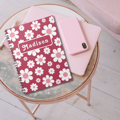 Retro Daisy Pattern add Name Notebook