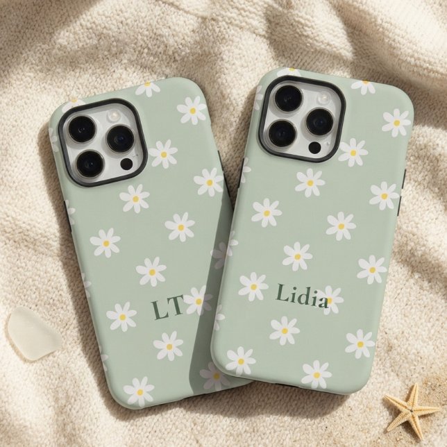 Retro Daisy Pattern Bridesmaid Mom Teacher Initial iPhone Case (Custom Floral Pattern phone case Gift for College Student | Bachelorette Party | Mother’s Day )