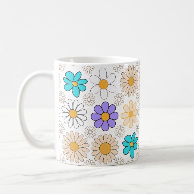 Retro Daisy Pattern Simple.01. No BG Coffee Mug (Left)