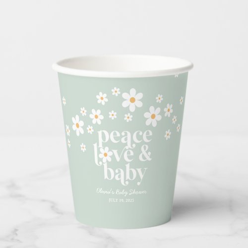 Retro Daisy Peace Love Baby Shower Paper Cups