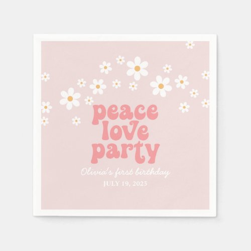 Retro Daisy Peace Love Party Birthday Napkins