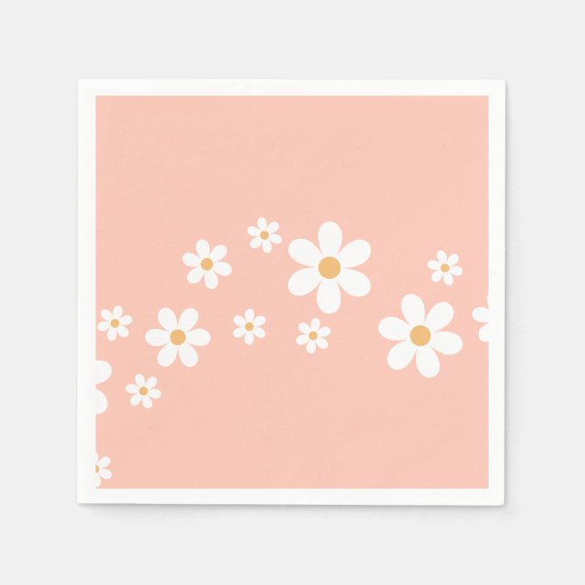 Retro Daisy Peach Pink Floral Napkins (Front)