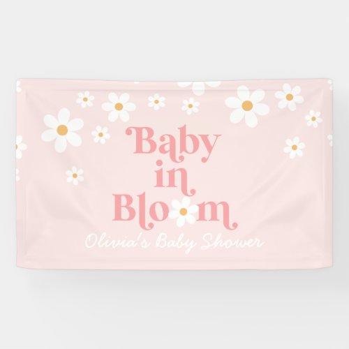 Retro Daisy Pink Baby in Bloom Baby Shower Banner