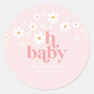 Retro Daisy Pink Baby Shower Classic Round Sticker