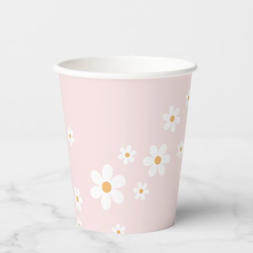 Retro Daisy Pink Baby Shower Paper Cups