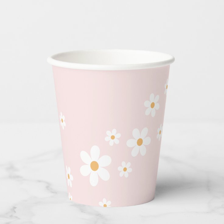 Retro Daisy Pink Baby Shower Paper Cups | Zazzle