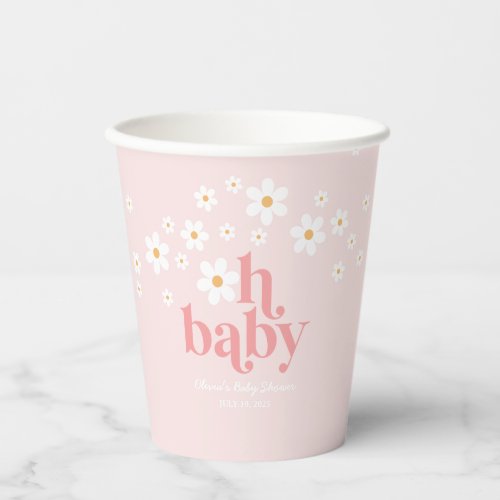 Retro Daisy Pink Baby Shower Paper Cups