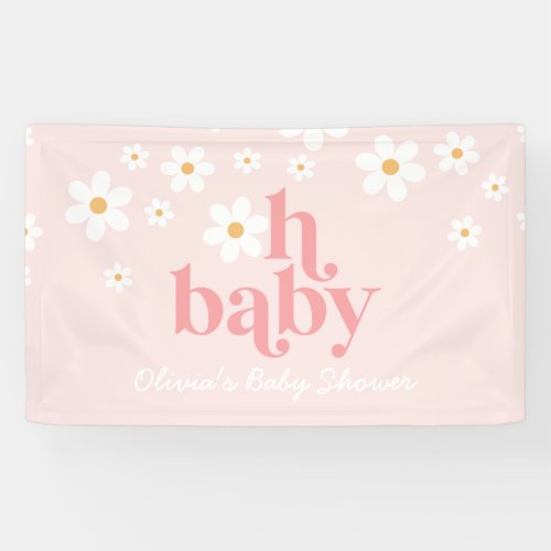 Retro Daisy Pink boho Baby Shower Banner