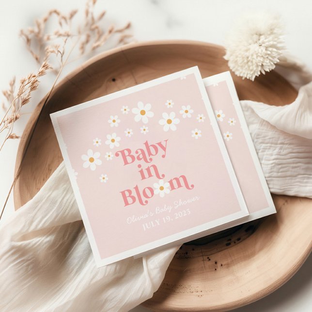 Retro Daisy Pink boho Baby Shower Napkins (Creator Uploaded)