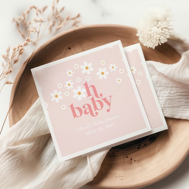 Retro Daisy Pink boho Baby Shower Napkins (Creator Uploaded)